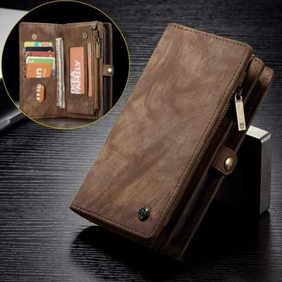 CaseMe Vintage Style 2 in 1 Split PU Leather + Detachable Leather Coated Hard PC with Multi-Slot and Magnetic Buckle Zipper Wallet Phone Case for Huawei P20 Pro - Brown