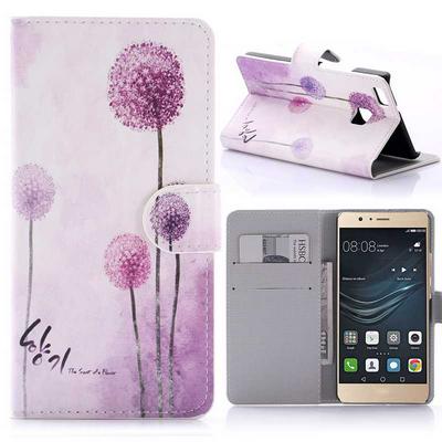 Wallet Style Magnetic Flip Stand PC+ PU Leather Case for HuaWei Ascend P9 Lite - Purple Dandelion