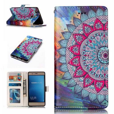 Wallet Style PU Leather + Soft TPU Card Holder with Stand and Magnetic Buckle Case for Huawei Ascend P9 Lite / G9 Lite - Flower Pattern