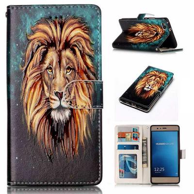 Wallet Style PU Leather + Soft TPU Card Holder with Stand and Magnetic Buckle Case for Huawei Ascend P9 Lite / G9 Lite - Lion