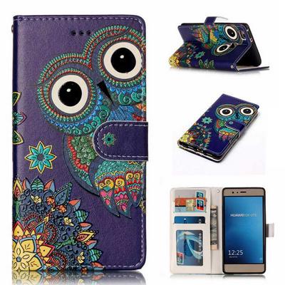 Wallet Style PU Leather + Soft TPU Card Holder with Stand and Magnetic Buckle Case for Huawei Ascend P9 Lite / G9 Lite - Owl