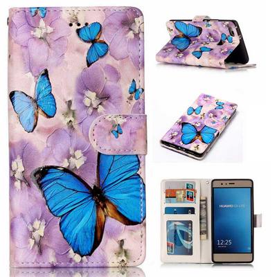 Wallet Style PU Leather + Soft TPU Card Holder with Stand and Magnetic Buckle Case for Huawei Ascend P9 Lite / G9 Lite - Butterflies
