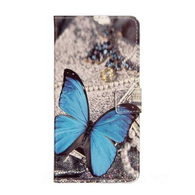 Color Painted Side Flip PU Leather + Soft TPU Card Slots with Magnetic Buckle and Stand Wallet Protective Case for Huawei P Smart / Enjoy 7S - Blue Butterfly