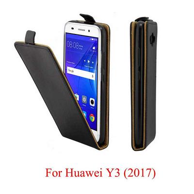 Business Style Up and Down Vertical Flip PU Leather + Soft TPU with Card Slot and Magnetic Buckle Case for Huawei Y3 2017 - Black