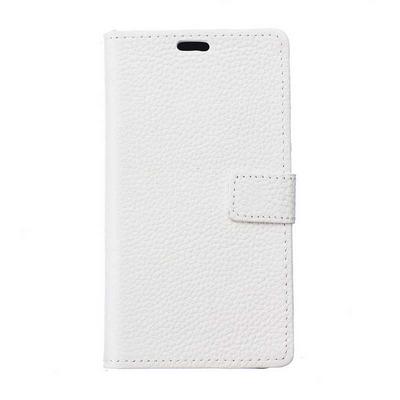 Lichee Pattern Genuine Leather + TPU Back Cover Case with Card Holder and Stand Protector Case for Huawei Y3 2017 / 2018 - White