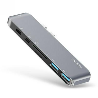 ROCK 1 to 6 Ports Converter 5K 4K Type-c HDMI USB3.1 SD TF Card Connector Adapter Notebook Dock Apple MacBook Pro 
