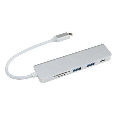 Usb-c Mobile Phone Notebook Card Reader Hub Converter Type-c OTG 5in1  USB 3.0 * 2 + SD + TF Card Reader + USB-C Charger Adapter Aluminium HUB 