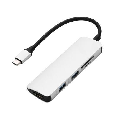 Type-c to 4K HDMI + USB 3.0 * 2 + SD + TF Card Reader Charger Adapter Aluminium HUB 