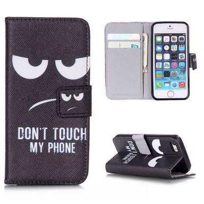 Cross Pattern Wallet Style Magnetic Flip Stand TPU+ PU Leather Case for iPhone 5S 5 - Quote Don't Touch My Phone