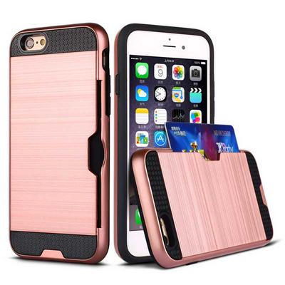 Brushed Metal Card Holder Drop Resistance Hybrid TPU + PC Back Case for iPhone 6 / 6S - Black + Rose Gold
