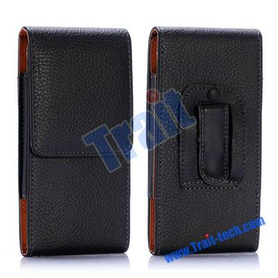 Universal Lichee Pattern Waist Belt Clip Snap-Fastener Magnetic Vertical Flip Leather Holster Case for iPhone 6 Plus 6S Plus 5.5 inch(Black)