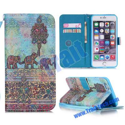 Magnetic Buckle Leather Wallet Flip Stand Case Cover for iPhone 6/ 6S Three Elephants