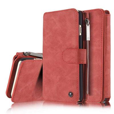 CaseMe 14 Card Slots Detachable 2-in-1 Split Genuine Leather Cover Case for iPhone 6 Plus 6S Plus Red
