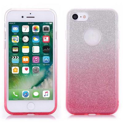 Color Gradual Change 3 in 1 Glitter Powder Soft TPU Back Cover Case for iPhone 7 - Pink