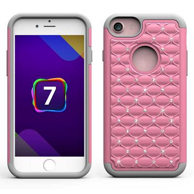 Detachable 2 in 1 Shiny Diamond Silicone + PC Back Case for iPhone 7 - Pink + Grey