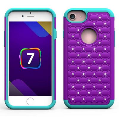 Detachable 2 in 1 Shiny Diamond Silicone + PC Back Case for iPhone 7 - Purple + Blue