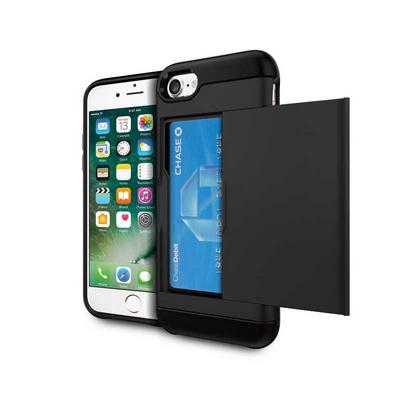 2 in 1 Card Slot Shockproof Soft TPU + PC Back Cover Case for iPhone 7/8 - Black