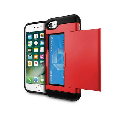 2 in 1 Card Slot Shockproof Soft TPU + PC Back Cover Case for iPhone 7/8 - Red