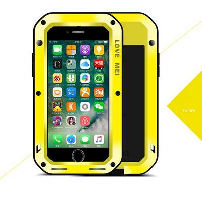 LOVE MEI Powerful Dustproof Shockproof Anti-fall Toughened Glass + Metal + Silicone Protective Case for iPhone 7 - Yellow