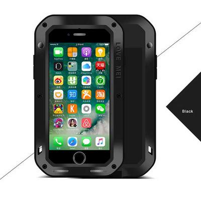 LOVE MEI Powerful Dustproof Shockproof Anti-fall Toughened Glass + Metal + Silicone Protective Case for iPhone 7 - Black