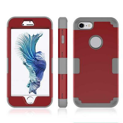 4.7 Inches 3 in 1 Detachable Hard PC + Soft Silicone Hybrid Back Cover Case for iPhone 7 - Red + Dark Grey