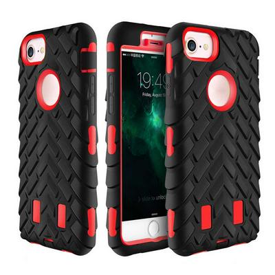 Tire Pattern Detachable 2 in 1 Hybrid Hard PC + Black TPU Back Cover Case for iPhone 7 - Black and Red