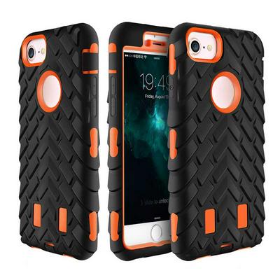 Tire Pattern Detachable 2 in 1 Hybrid Hard PC + Black TPU Back Cover Case for iPhone 7 - Black and Orange