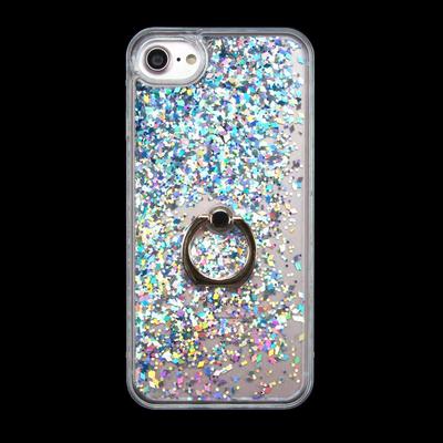 Hard PC + TPU Back Cover Case with Ring Kickstand and Liquid Bling Glitter Power for iPhone 7 - Colored