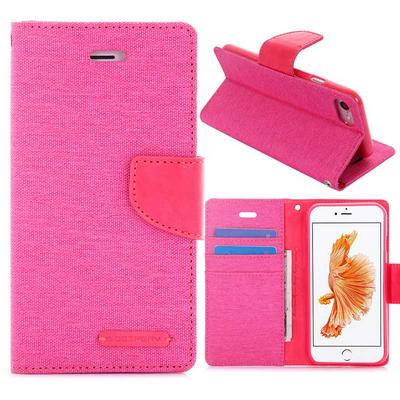 Mercury Canvas Diary Series Wallet Style Flip Card Slot Stand TPU+ PU Leather Case for iPhone 7 - Rose Red