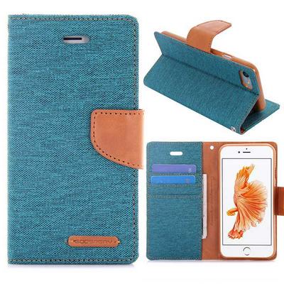 Mercury Canvas Diary Series Wallet Style Flip Card Slot Stand TPU+ PU Leather Case for iPhone 7 - Green