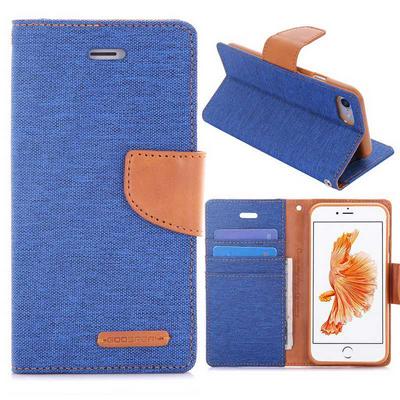 Mercury Canvas Diary Series Wallet Style Flip Card Slot Stand TPU+ PU Leather Case for iPhone 7 - Royal blue