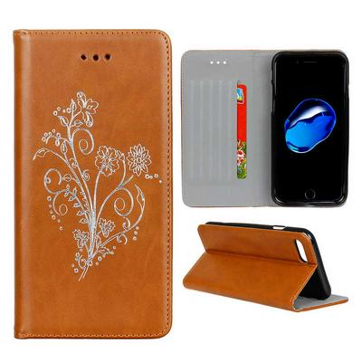 New Strong Magnetic Hot Stamping Craft PU Leather + Soft TPU with Stand and Card Holder Case for iPhone 7 - Brown