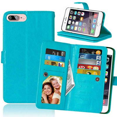 Wallet Style 9 Card Holder Slots with Picture Frame Stand Magnetic Flip PU Leather + TPU Case for iPhone 7 Plus - Blue