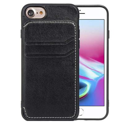 Universal Simple Multi-Card Slot with Magnetic Adsorption and Stand PU Leather + Soft TPU Leather Coated Back Cover Protective Case for iPhone 6 / 7 / 8 - Black 