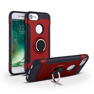 Angibabe Carbon Fiber Shockproof 2 in 1 Hard PC + Soft TPU with Magnetic Adsorption and 360° Rotatable Bracket Back Cover Protective Case for iPhone 7 / 8 - Red