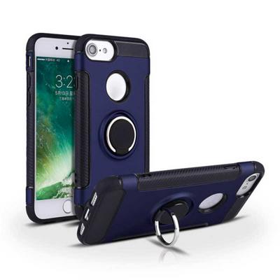 Angibabe Carbon Fiber Shockproof 2 in 1 Hard PC + Soft TPU with Magnetic Adsorption and 360° Rotatable Bracket Back Cover Protective Case for iPhone 7 / 8 - Navy Blue
