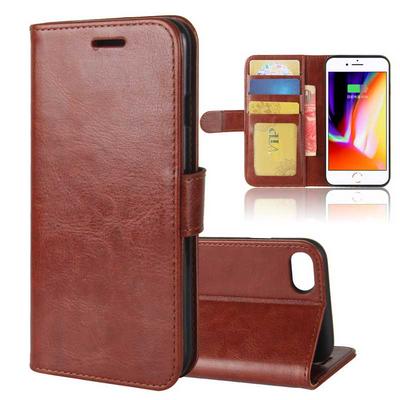 R64 Pattern Side Flip Wallet Style Picture Frame PU Leather + Soft TPU Card Holder with Stand and Magnetic Buckle Cover Case for iPhone 7 / 8 - Brown