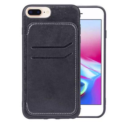 Universal Simple Multi-Card Slot with Magnetic Adsorption and Stand PU Leather + Soft TPU Leather Coated Back Cover Protective Case for iPhone 6 Plus / 7 Plus / 8 Plus - Black