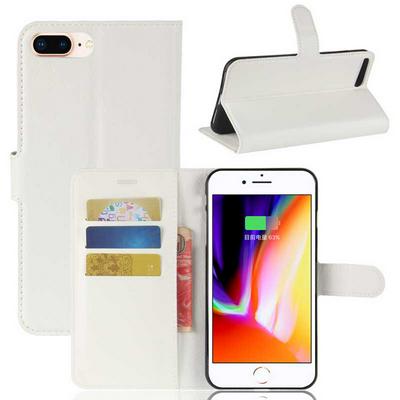 PU Leather + Soft TPU Card Holder with Adjustable Stand Support Wallet and Magnetic Buckle Case for Phone 7 Plus / 8 Plus - White