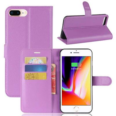 PU Leather + Soft TPU Card Holder with Adjustable Stand Support Wallet and Magnetic Buckle Case for Phone 7 Plus / 8 Plus - Purple