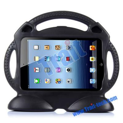 Cute Smiling Face Shockproof Shell Stand Foam EVA Case for iPad 2 /3/4 with Handle (Black)