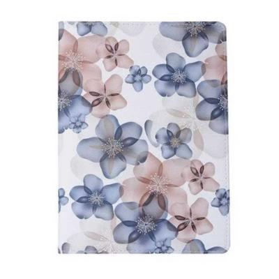Flower Pattern Side Flip PU Leather + Rotatable Hard PC with Stand Protective Phone Case for iPad 9.7 / iPad 9.7 (2017) / iPad 2017 - Blue & Pink Flowers