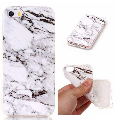Marble Pattern IMD Craft Soft TPU Back Cover Case for iPhone SE / 5S / 5 - White and Black