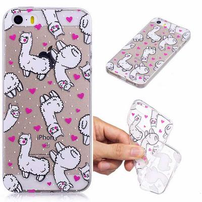 Color Painted Ultra Slim Transparent Soft TPU Back Cover Protective Case for iPhone SE 5S 5 - Alpaca