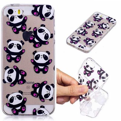 Color Painted Ultra Slim Transparent Soft TPU Back Cover Protective Case for iPhone SE 5S 5 - Pandas
