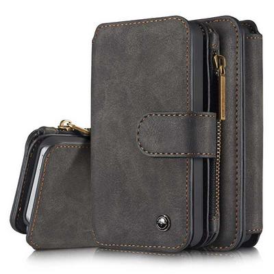 CaseMe 8 Card Slots Detachable 2-in-1 Split Genuine Leather Cover Case for iPhone SE 5 5S Black