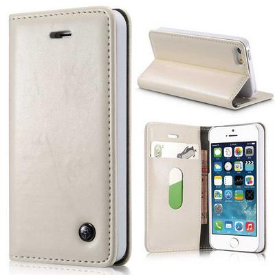 Caseme Crazy Horse Protective Flip PU Leather Wallet Stand case for iPhone SE 5S 5 White