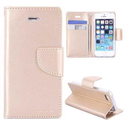 Mercury Bravo Diary Wallet Style Filp Card Slot Stand TPU+ PU Leather Case for iPhone SE/ 5 / 5s - Gold