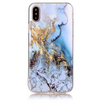 Color Painting Marble Pattern Soft TPU Back Cover Case for iPhone X - Blue