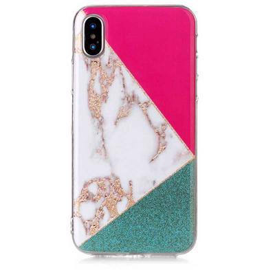 Color Painting Marble Pattern Soft TPU Back Cover Case for iPhone X - Cyan